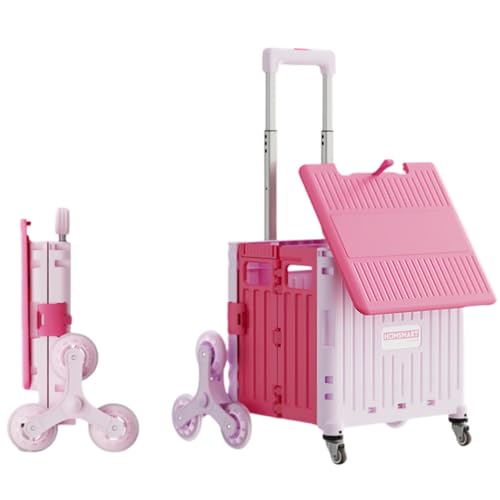 折りたたみ式 ショッピングカート 軽量 静音キャスター付き 65L/45L 座れる アウトドア ピクニック キャンプ用 買い物カート 2クライミング輪 一体型フタ(レッドピンク,45L)