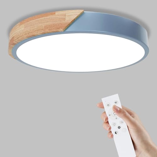 Yexati Lámpara de Techo Regulable,24W Plafon LED Techo con Mando a Distancia,3000K-6000K,Lampara LED Techo Modernos de Madera,Azul