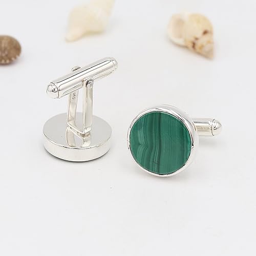 Mancuernillas de Malaquita en Plata 925 para Hombre miniatura 2
