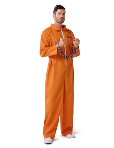 Spooktacular Creations Gefangenen Overall Overall Herren orangefarbene Gefängnis entkommen Insassen Jailbird Coverall -Kostüm für Halloween Dress -up -Party -Cosplay (Medium)