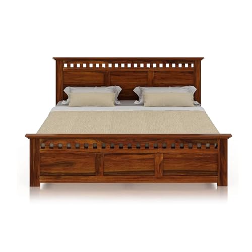 Image of STRATA FURNITURE Sheesham Wood King Size Bed Without Storage | Wooden Double Bed Cot Bed Furniture for Bedroom Living Room Home (Natural Finish)