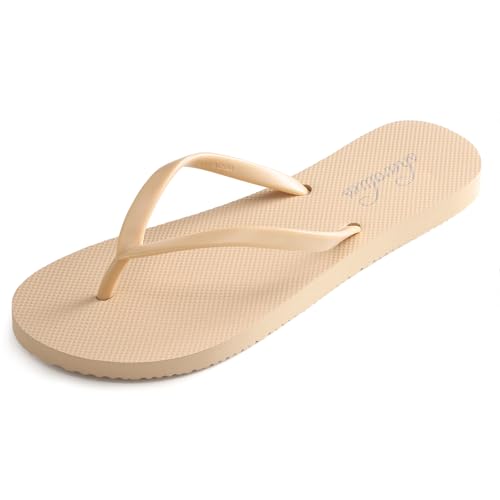 Image of shevalues Slim Flip Flops for Women Beach Rubber Shower Shoes Basic Thong Sandals