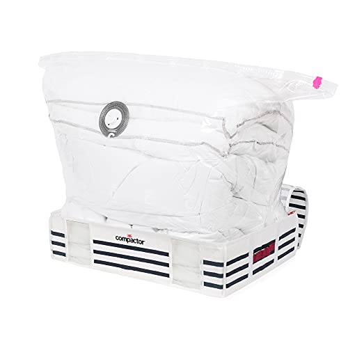 Compactor Boîte de Rangement sous Vide Semi-Rigide Gain de Place, Grande Taille, 145 litres, 65 x 45 x 15,5 cm, Gamme Marinière, Blanc/Bleu Marine