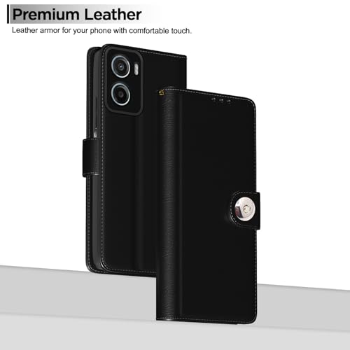 Image of Pikkme Flip Cover Leather Finish | Inside TPU with Card Pockets | Wallet Stand and Shock Proof | Complete Protection Button Flip Case for Moto G05(Black)