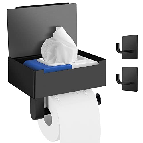 VTVTKK Toilet Paper Holder with Shelf and Storage + 2 Pack Towel Robe