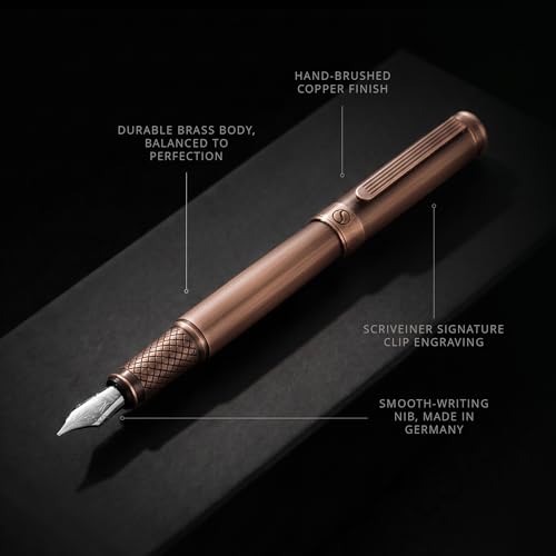 Image of Scriveiner Luxury Fountain Pen - Stunning Copper Luxury Pen, Schmidt Gilded Nib (Fine), Converter, Best Pen Gift Set for Men & Women, Professional, Executive, Office, Nice Pens