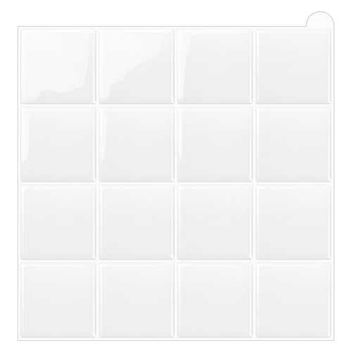 WalDecoo Azulejos cuadrados adhesivos para cocina, azulejos de mosaico 3D, paquete de 10 azulejos de pared para despegar y pegar, calcomanías de azulejos de transferencia blanca para cocina y baño (9