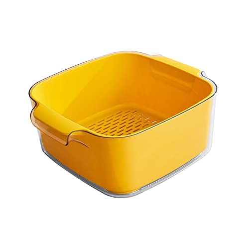 perfk Cuisine Fruit Drain Basket Multifonction Double Couche Légumes Lavage Bol Nettoyage Lavage Panier Cuisine Passoire Grand Tamis Récipient, Jaune