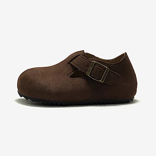 Auhoho Sapato infantil casual de cortiça de couro para meninos e meninas, Marrom, 2 Little Kid
