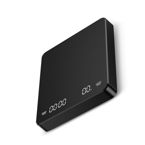 コーヒースケール デジタルはかり コーヒードリップ用 イマー付き 高精度 0.1g単位 3kg 耐熱 USB充電式 Type Cケーブル キッチンスケール 料理用 無操作で3分自動オフ 風袋引き機能 IPX4防水 ブラック