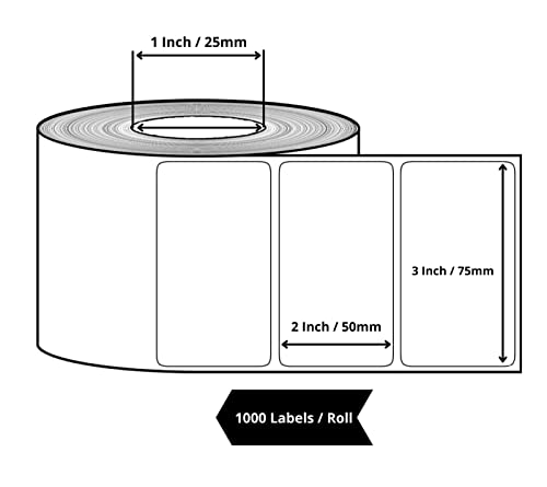 Image of True-Ally 75x50 Direct Thermal (DT) Barcode Label Sticker - 3 x 2 inches - 75mm x 50mm - 1000 Labels Per Roll - White Self Adhesive Sticker for Printing Barcoding (1 Roll Per Pack(1000 Labels))