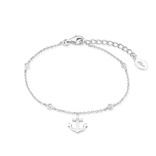 s.Oliver SO PURE Armband für Damen mit Anker Anhänger, Zirkonia / 925...