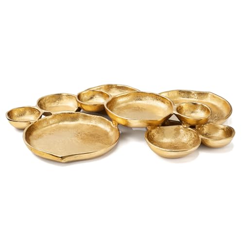 Cluster of 10 Round Serving Bowls Gold Clusters Decorative Elegant Snack Tray for Olives Chip & Dip Nuts Appetizers & Entertaining Strong Brass & Enamel Home Decor Gifts Parties & Weddings 20.5