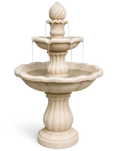 MDA Designs Aruna Elegant 3-Tier Outdoor Water Fountain Self-Contained Stunning Garden Feature with Cascading Waterfall