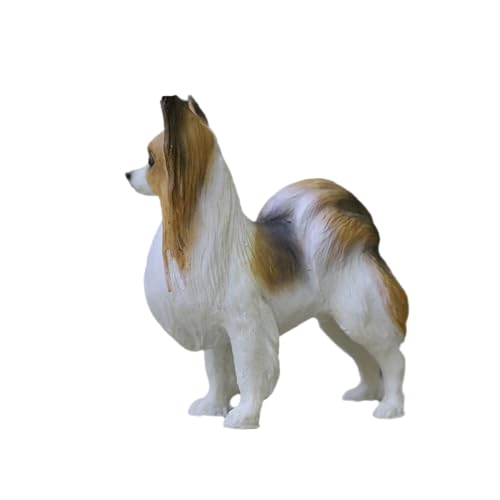 Realistische kleine Papillon-Figur aus Kunstharz, Geschenke, Hunde-Gedenkfiguren, Auto-Dekoration, Sammler-Hundestatue, Skulptur, Geschenke für Papillon-Liebhaber (braun-weiß, L: 6,2 cm x B 3,5 cm x H