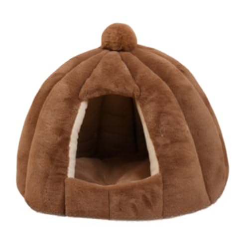 Lekolock 丸型ペットベッド 半密閉式 ファッションアイデア 柔らかく快適 秋冬用 保温防寒 猫用・犬用ベッド 48×40CM (ブラウン,L)