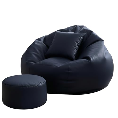 Image of Biggie Bean Faux Leather Bag with Beans Filled 6XL Bean Bag Biggie Originals-Bean Bag with Cushion&Footrest-Official:Beanelysium Range-Comfort Level:Basic-(Matching Cushion Round:Indigo)