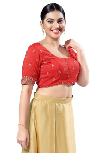 Image of Vamas Women's Silk Padded Self Design Half Sleeve Readymade Saree Blouse (X-1166.ELB)