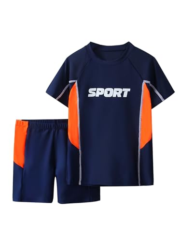 Little Big Boys Athletic Two Pieces Swimsuits Short Sleeve Swim Shirts with Trunks Rash Guard
