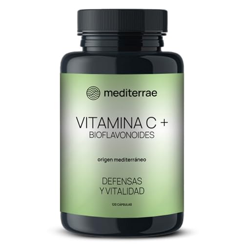 Mediterrae Vitamina C y Bioflavonoides | Vitamina C pura y natural, alta absorción, defensas inmunitarias adultos, antioxidante potente | Vitamin C Cápsulas Veganas, sin Gluten