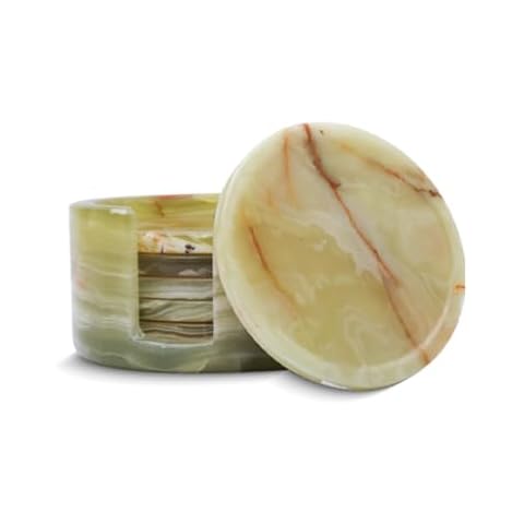 Coasters for Drinks Green Onyx Calcite Agate Coasters for Coffee Table Best Handmade Coaster Set Cute Coasters for Desk & Housewarming Gifts with Non-Slip Anti Scratch Pad Cover