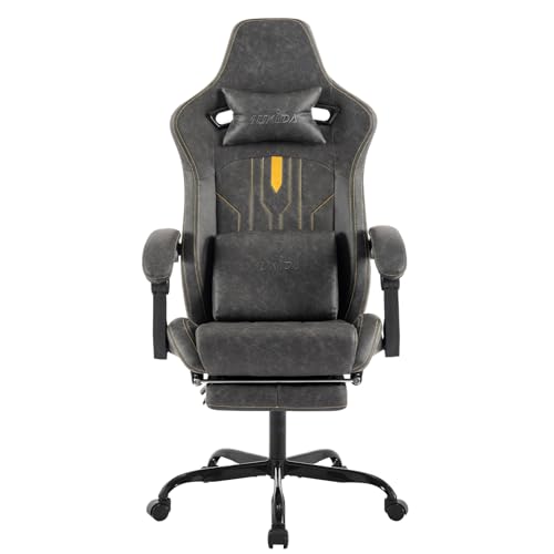 Image of Gaming Chair with Footrest Ergonomic Computer Chair Massage Lumbar Cushion, Racing Video Game Chair Adjustable Rocker Recliner Executive Office Desk Chair Pu Leather for Adults, Grey
