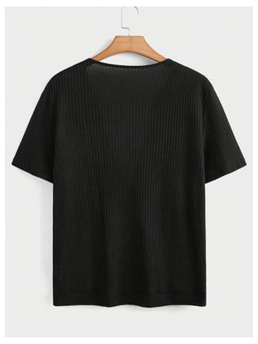 GORGLITTER Men's Deep V Neck Waffle Knit Shirt Casual Short Sleeve Solid Tee Shirts2