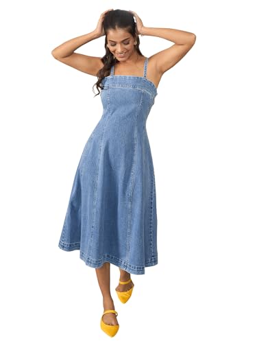 Image of StyleStone Women's Denim Dress with Shoulder Straps