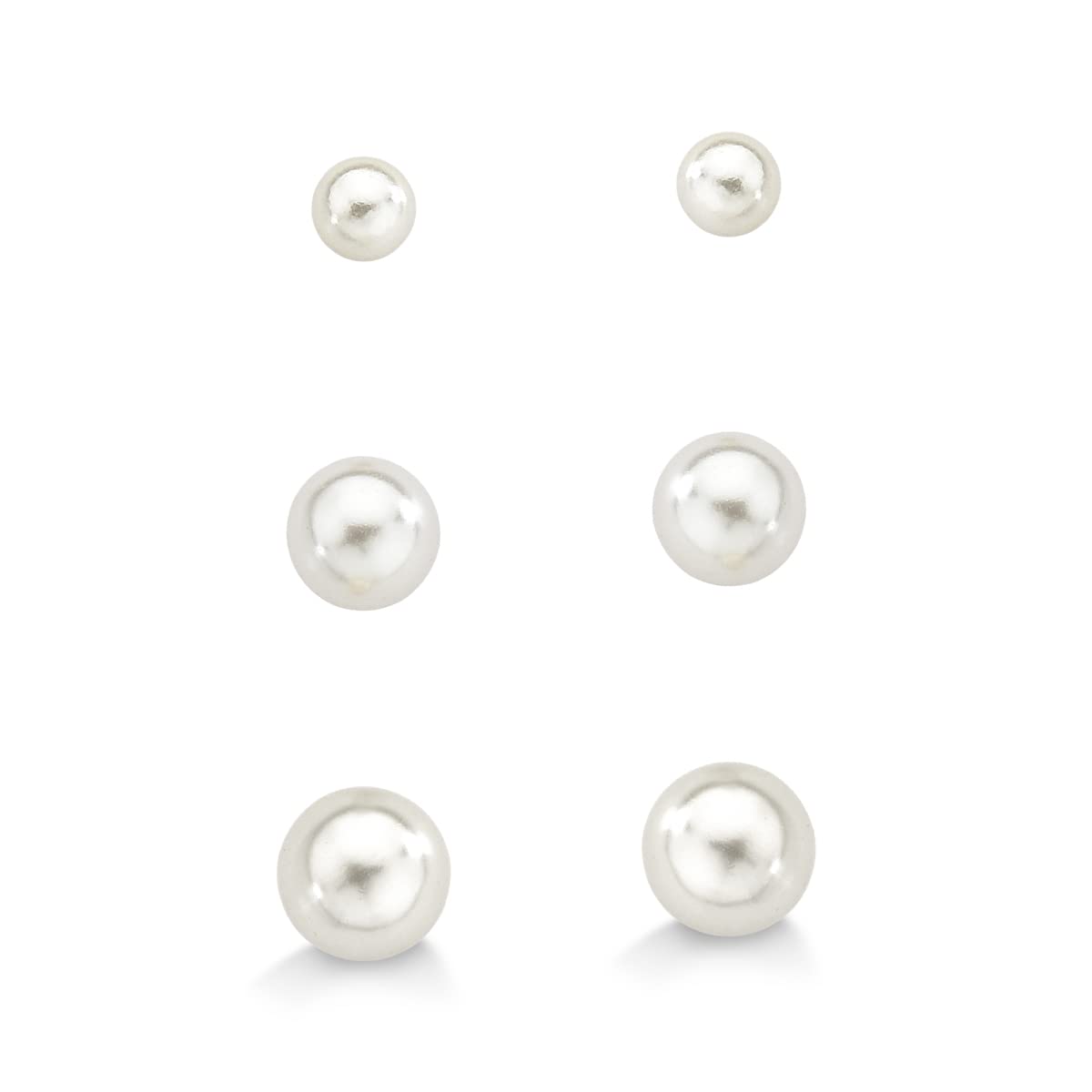 Pearl earring stud 3 pairs in gold plated, Yellow Gold, No Gemstone