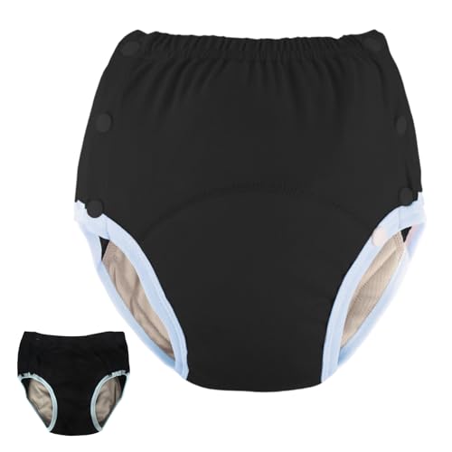 WEEOATAR Adult Cloth Diaper Incontinence Underwear Protective Underwear, Reusable, Washable and Easy to Wear with Side Buttons, Adult Nappy for Elderly, Disabled, Postpartum and Bedridden (Black, L)