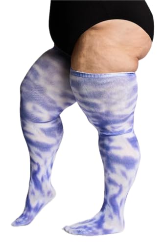Image of Thunda Thighs Plus Size Thigh High Socks, Over the Knee High Boot Stockings Leg Warmers, Artisan - Tie Dye - Purple