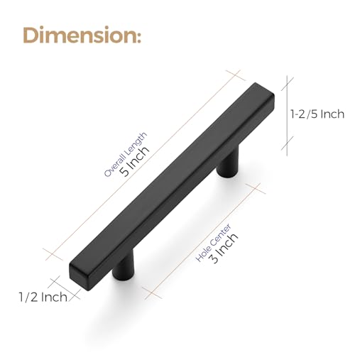 Image of Ravinte 20 Pack 3 Inch Cabinet Pulls Black Sqaure Kitchen Cabinet Handles Black Cabinet Hardware Stainless Steel Drawer Pulls 4 Inch Overall Length with Mounting Template