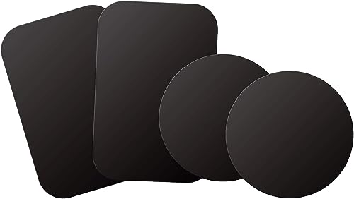 Mount Metal Plate with Adhesive for Magnetic Cradle-Less Mount by WixGear - X4 Pack 2 Rectangle and 2 Round (Compatible with Magnetic mounts) (Black)