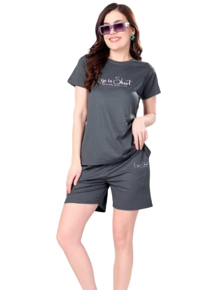 Women's Cotton T-Shirt and Shorts Co-Ord Set Casual Lounge Wear Comfortable Regular Fit Summer Outfit Nightwear Set Stylish-image-2