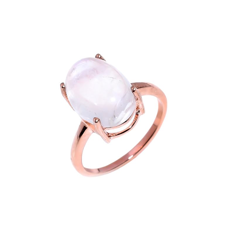 Bague de mariage femme pierre de lune ovale bague argent 925 rose