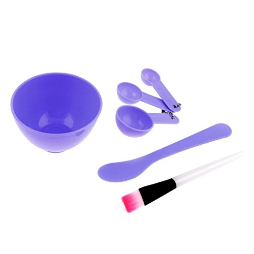 uxcell Purple Cosmetic 4 in 1 DIY Facial Mask Bowl Brush Stick Measure Spoon
