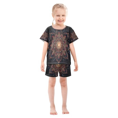 Black Gold Red Mandala Kids Pjs Set Boys Girls Summer Short-Sleeve Sleepwear Pajamas 2PCS3