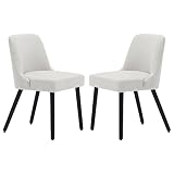MINCETA Dining Chair,Morden Wood Leg Upholstered Kitchen Chair Set of 2,Performance Fabric in Beige