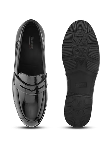 Image of STANPHORD Men Formal Loafer Shoes | Metal Accent Slip-On Moccasins | PU Leatherette Cushioned Anti-Slip | Office Party Business Wear (TPSL 25026)