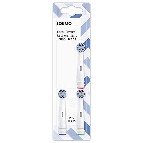 Amazon Brand - Solimo Total Power Replacement Brush Heads, 3 Count, White (Fits Most Oral-B Electric Toothbrushes)