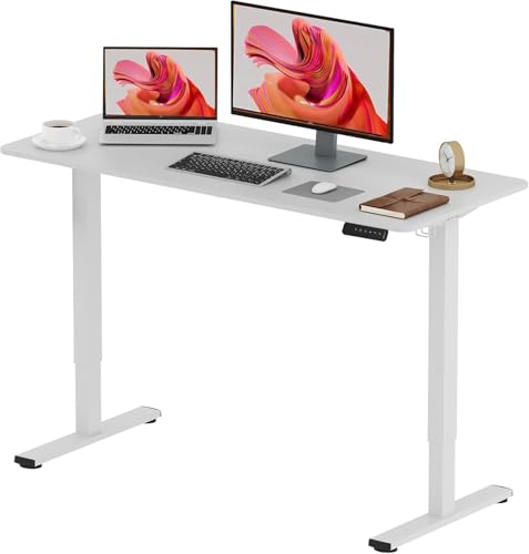 SANODESK 120 * 60 Electric Standing Desk One Piece Height Adjustable Desk Sit Stand Table With Memory Smart Panel for Home Office (White Frame+ White Desktop