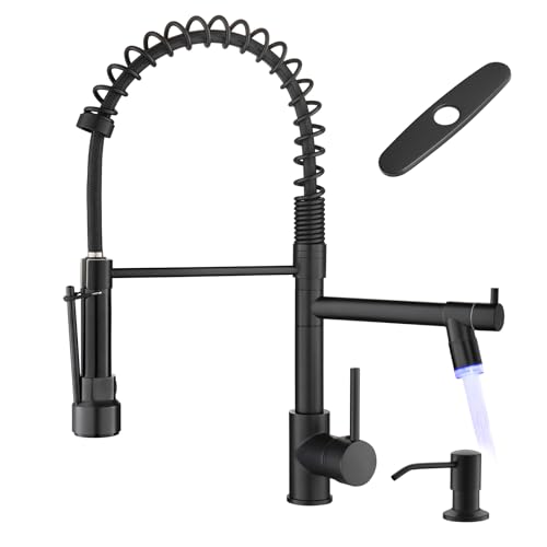Image of AIMADI Matte Black Kitchen Faucet with Soap Dispenser Include 10 Inch Hole Cover Deck Plate
