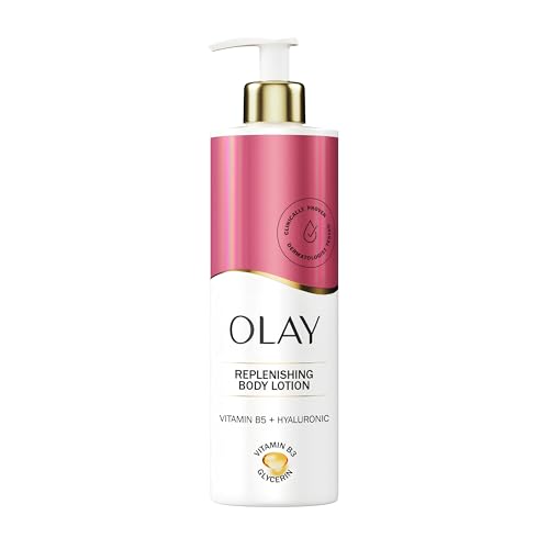 Olay Hyaluronic Acid Replenishing Body Lotion, 24HR Moisturising Cream Full Body Skin Care, Replenishes Skin Moisture, Vitamin B5 B3, Glycerin, Smooth and Moisturised Skin, No Greasy Residue, 500ml