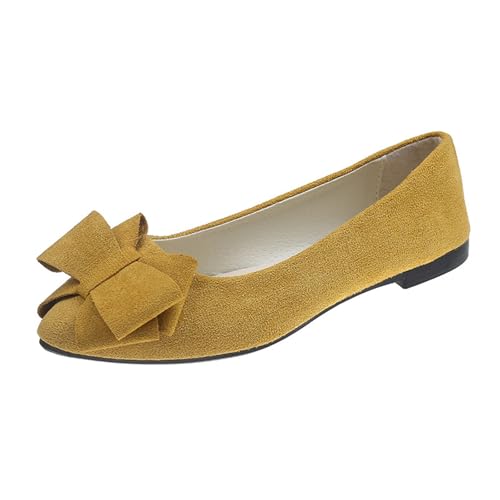 LinRim Ballerina Damen Flache Schuhe Pumps Elegant Und Bequem Damenpumps Outdoor Sommerschuhe Weich Faux Wildleder Flach Spitze Pump Weiches Loafer Mittelfußstütze strapazierfähige Laufsohle flexibel