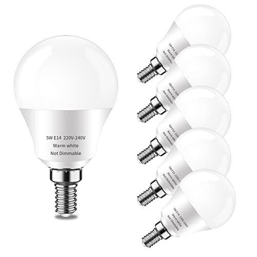 LAKES ampoule LED E14 Petit culot à vis, balle de golf P45 ampoule, 5W (équivalent ampoule à incandescence de 40 W), blanc chaud 3000 K, 6-pack, plastique, Blanch chaud (3000k), plastique