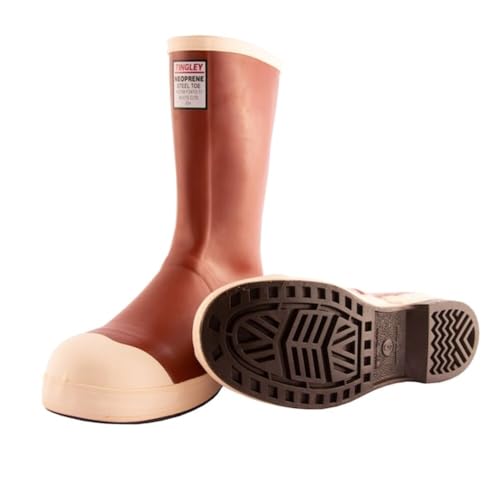 Image of TINGLEY MB922B.06 12-1 /2 inch Chevron Outsole Neoprene Boot with Fabric Liner Plain Toe, Size 06, Brick Red /Brown