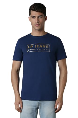 Image of Louis Philippe Men Navy Print Crew Neck T-Shirt