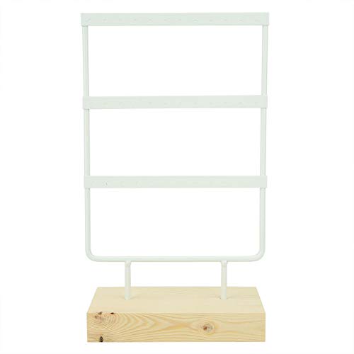 Estante de joyería Estante de Almacenamiento de joyería de Metal Soporte de exhibición Pendientes Organizador de Collar con Base de Madera 36 Agujeros(Blanco) Cover