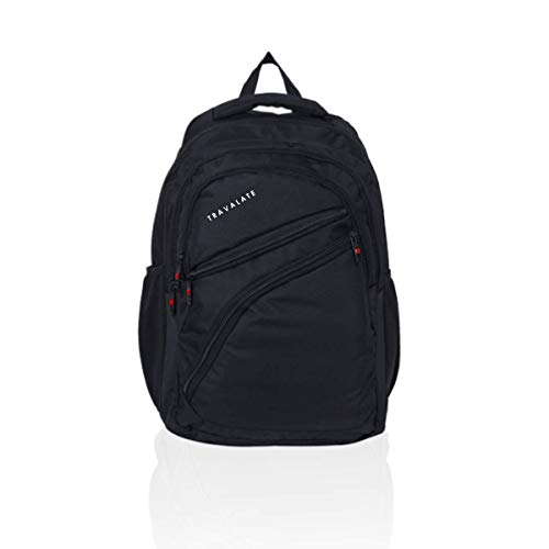 TRAVALATE Water Resistant Causal Backpack/Laptop Bag with Rain Cover, Polyester Trendy Students Style, Light Weight Office Bag for Men & Women – Black (35 LTR – 48 X 24 X 34 cm)
