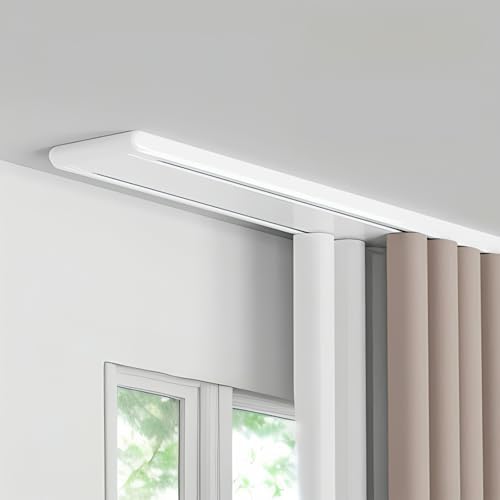 Silent Double Slide Curtain Track - 3.1m (10.2ft) Ceiling Mount Aluminum Alloy with Hooks & Accessories - Perfect for Living Room, Bedroom & Room Divider (White)